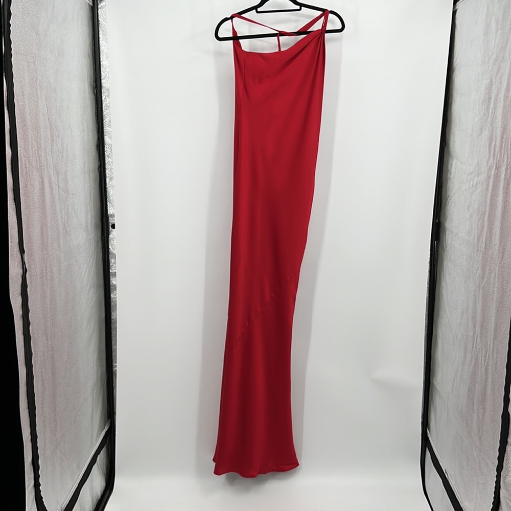 Norma Kamali One Shoulder Bias Gown in Tiger Red Medium - Picture 5 of 10